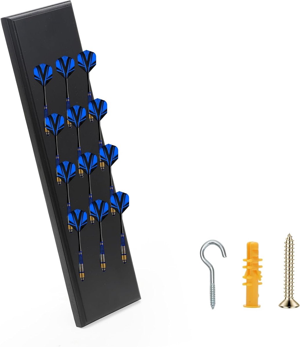 Dart Houder - Dartpijl Opberger - Dart Spel - Massief Hout - 12 Darts Capaciteit - Zwart