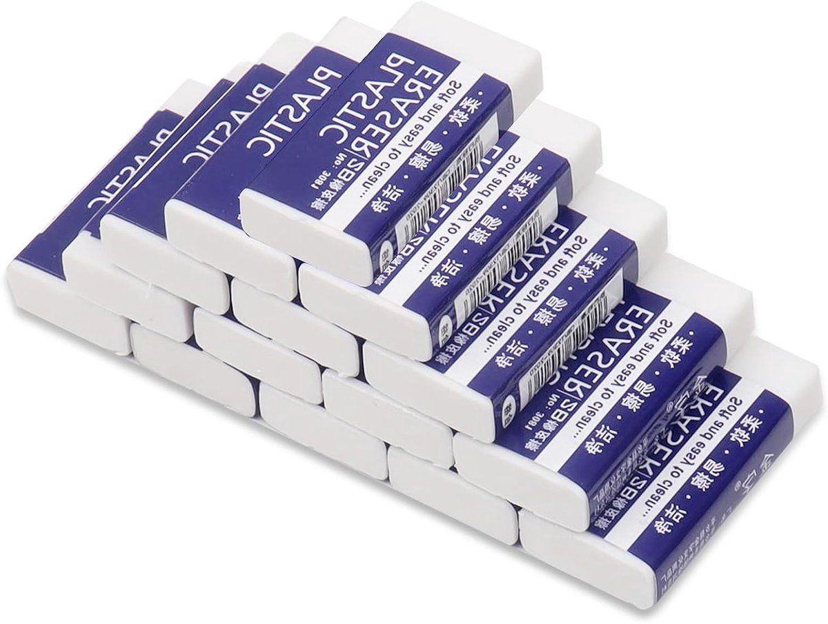15 Stuks Duurzame Plastic Witte Gum, 2B Zachte Gummen voor Kinderen en Volwassenen met Opbergdoos voor Schilderen, Werken en Studeren