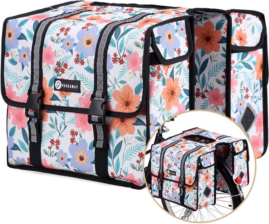Packaway Dubbele Fietstassen - Waterdichte Fietstassen Elektrische Fiets - 36 Liter Pastel Blossom — afbeelding 2