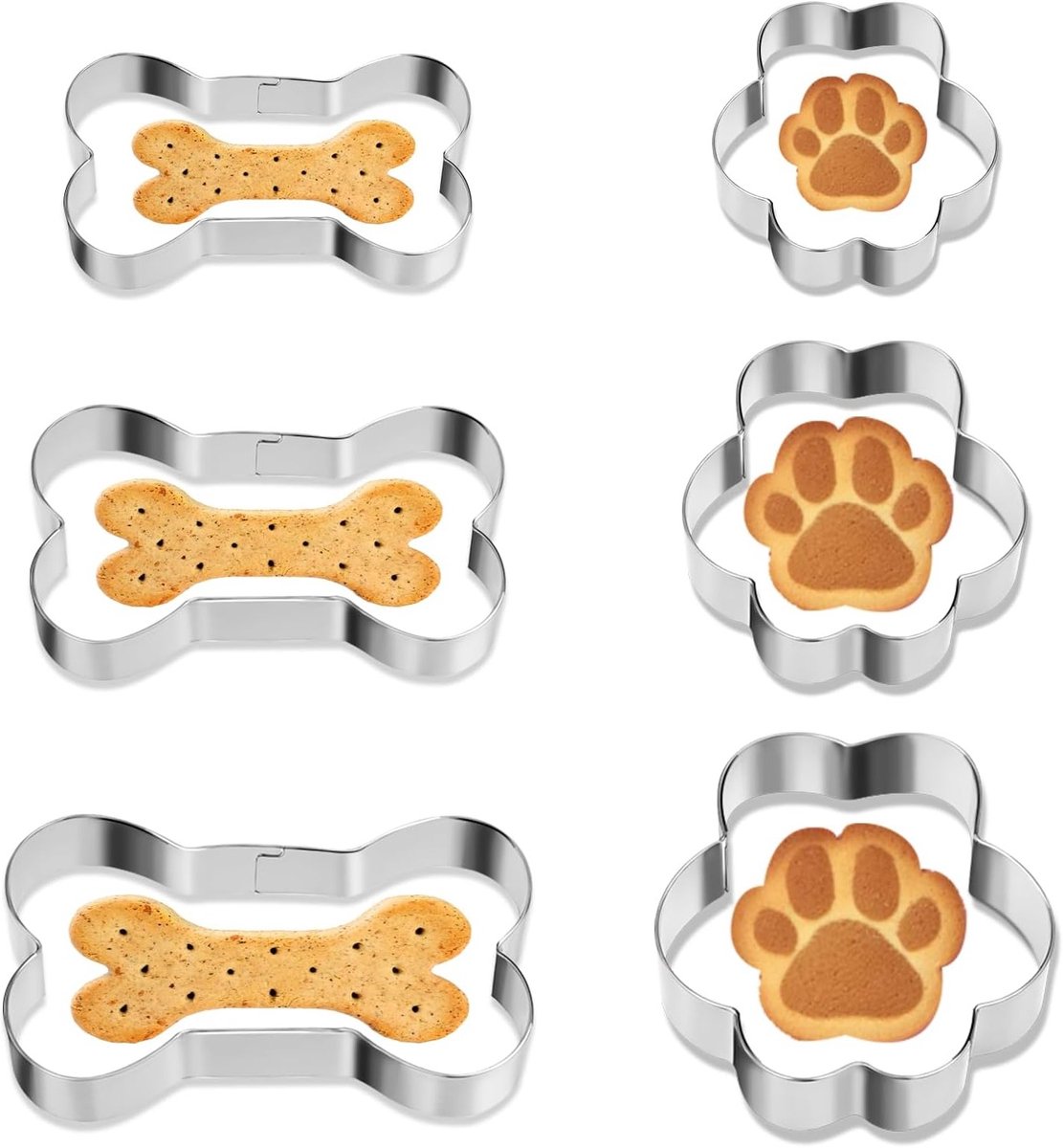 Set van 6 RVS Koekjesuitsteekvormen voor Honden - Ideaal voor Hondensnacks en Biscuitjes