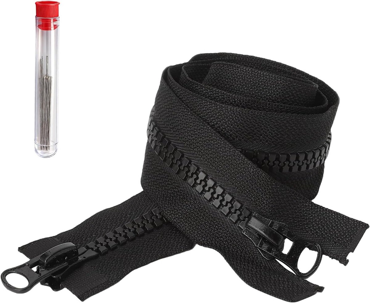 80 cm zwarte plastic rits voor kleding, jassen, tassen en naai-projecten met naalden set