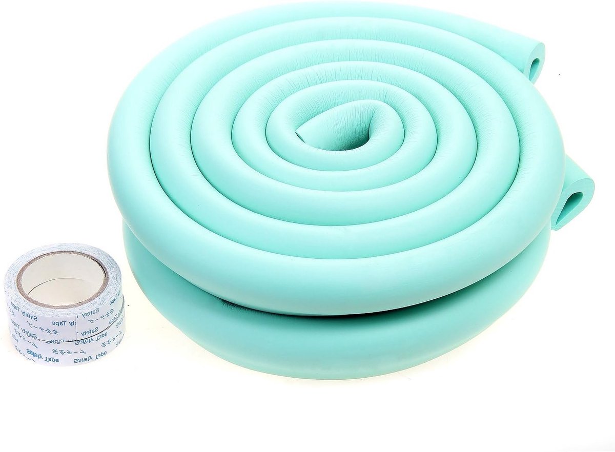 4 m U-Shape Hoekbescherming voor Tafel en Meubels, Extra Dikke Kindveilige Schuimkussen, Antiknuffel Bumper in Lichtgroen met Strepen