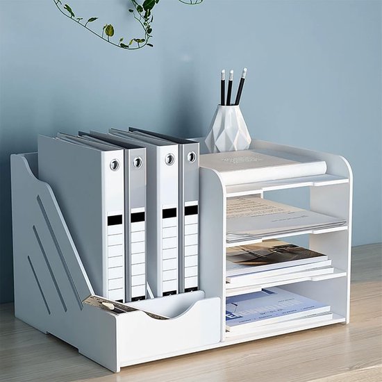 Ruimtebesparende Desk Organiser met Opbergcompartimenten, Stapelbare Letterbak voor A4 Documenten en Kantoorbenodigdheden