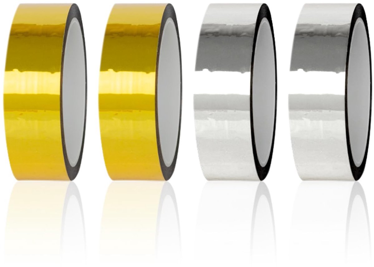 Allecto - Decoratieve Strikband - Zelfklevende Glittertape - Goud en Zilver - 4 Rollen - 1,2 cm x 25 m - Perfect voor knutselen - Glittereffect