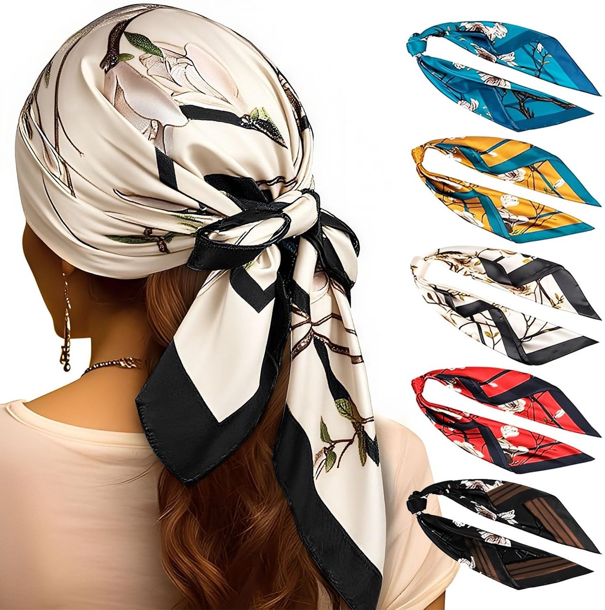 Allecto - Grote Vierkante Sjaals - 5-delige set - Stijlvol en kleurrijk - 90x90cm - Perfect voor dames - Ideaal voor mode - Geschikt voor elke gele..