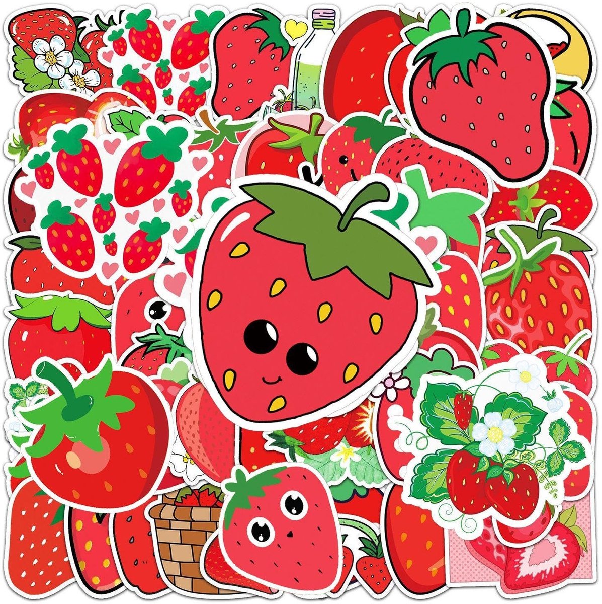 aladdien - Aardbeienstickers - Pack van 100 - Waterdichte Decoratiestickers - Leuk voor Versiering - Graffiti Stickers - Creatieve Decoratie - Gesch..