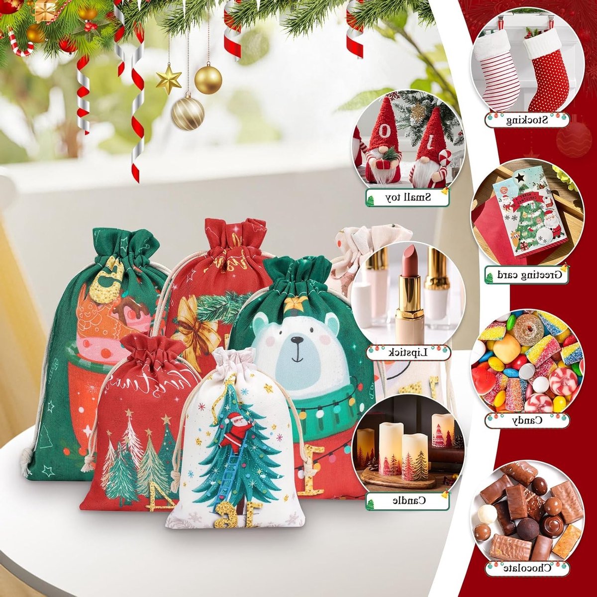 Vul je eigen Adventskalender 2025 - 24 Stuks Stoffen Zakjes voor Kerst, Inclusief Houten Klemmen en Touw voor Snoep, Chocolade en Kleine Cadeaus – foto 5