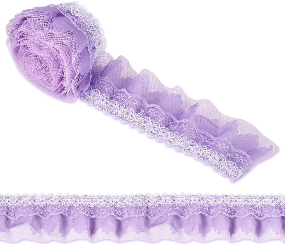 PandaHall 2m Lilac Double Layer Lace Trim - Polyester Kant voor Decoratie