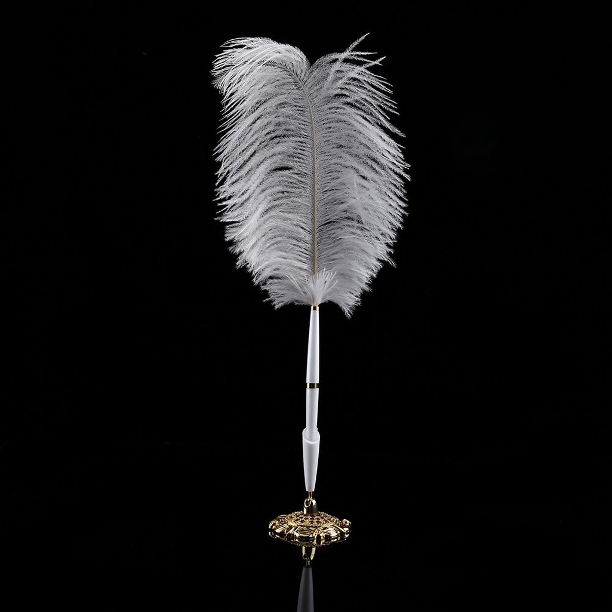 NIKOU 2 Kleurige Struisvogel Handtekening Pen met Gouden Houder - Elegante Kalligrafie Pen voor Bruiloften