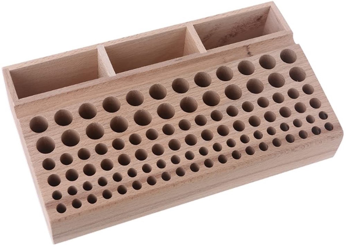 Professionele Houten Gereedschaphouder voor Leerbewerking - 98 Gaten Organizer