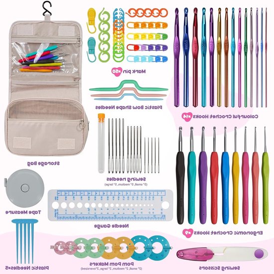 Haaknaaldset met 5 haaknaalden en 105 accessoires voor haken en breien — afbeelding 5