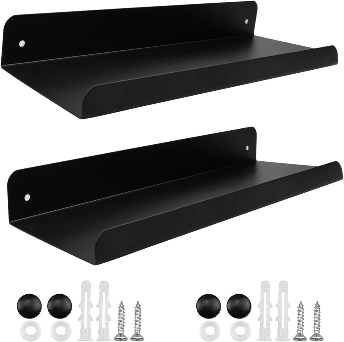 Set van 2 Wandplanken, Zwevende Planken voor Opslag en Decoratie, Metalen Fotolijsten, Badkamerplank met Diverse Indelingen (28 x 11 cm)
