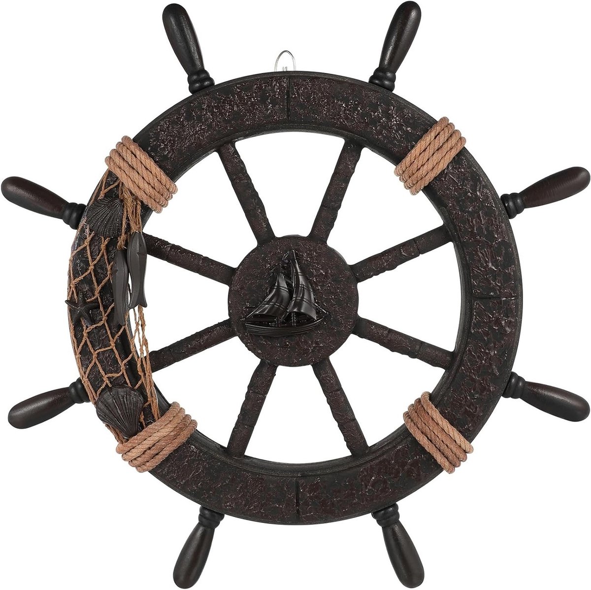 Mediterrane wanddecoratie van hout in strandstijl – Bootstuurwiel voor een sfeervolle inrichting