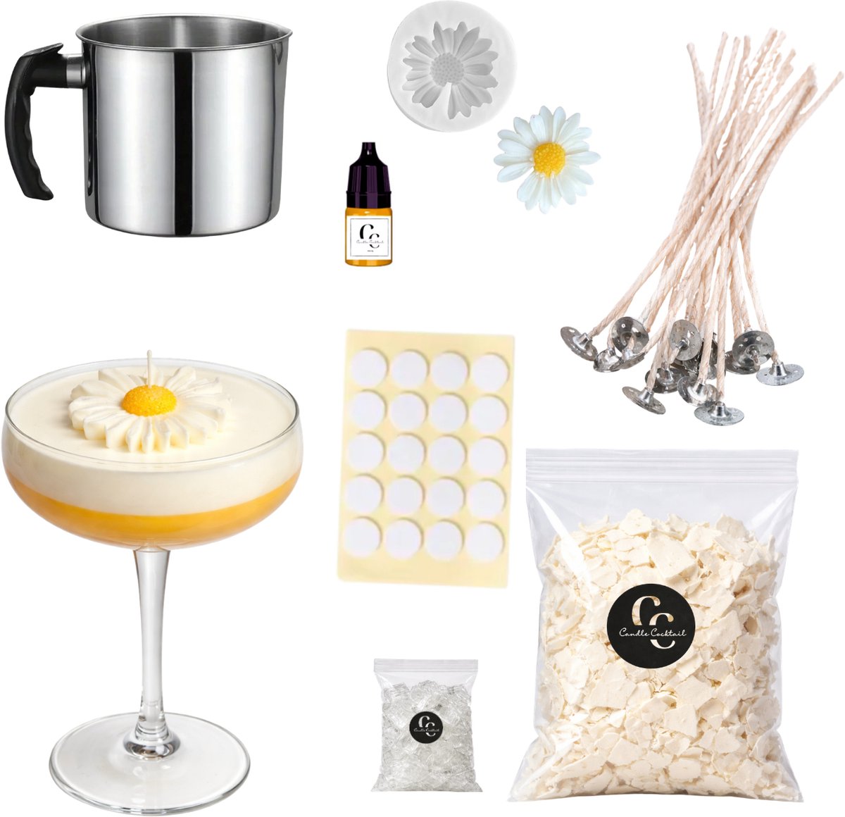 Candle Cocktail DIY Kaarsen Maken Set – Passionfruit Martini – Complete Kaarsen Maken Pakket met Sojawas, Mal & Lonten
