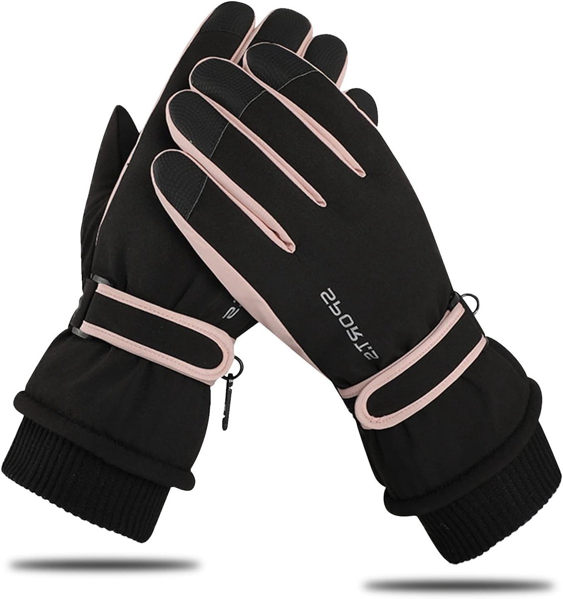 Dames Winterhandschoenen - Warme, Waterdichte en Antislip Handschoenen voor Skiën, Fietsen en Wandelen - Zwart en Roze, One Size