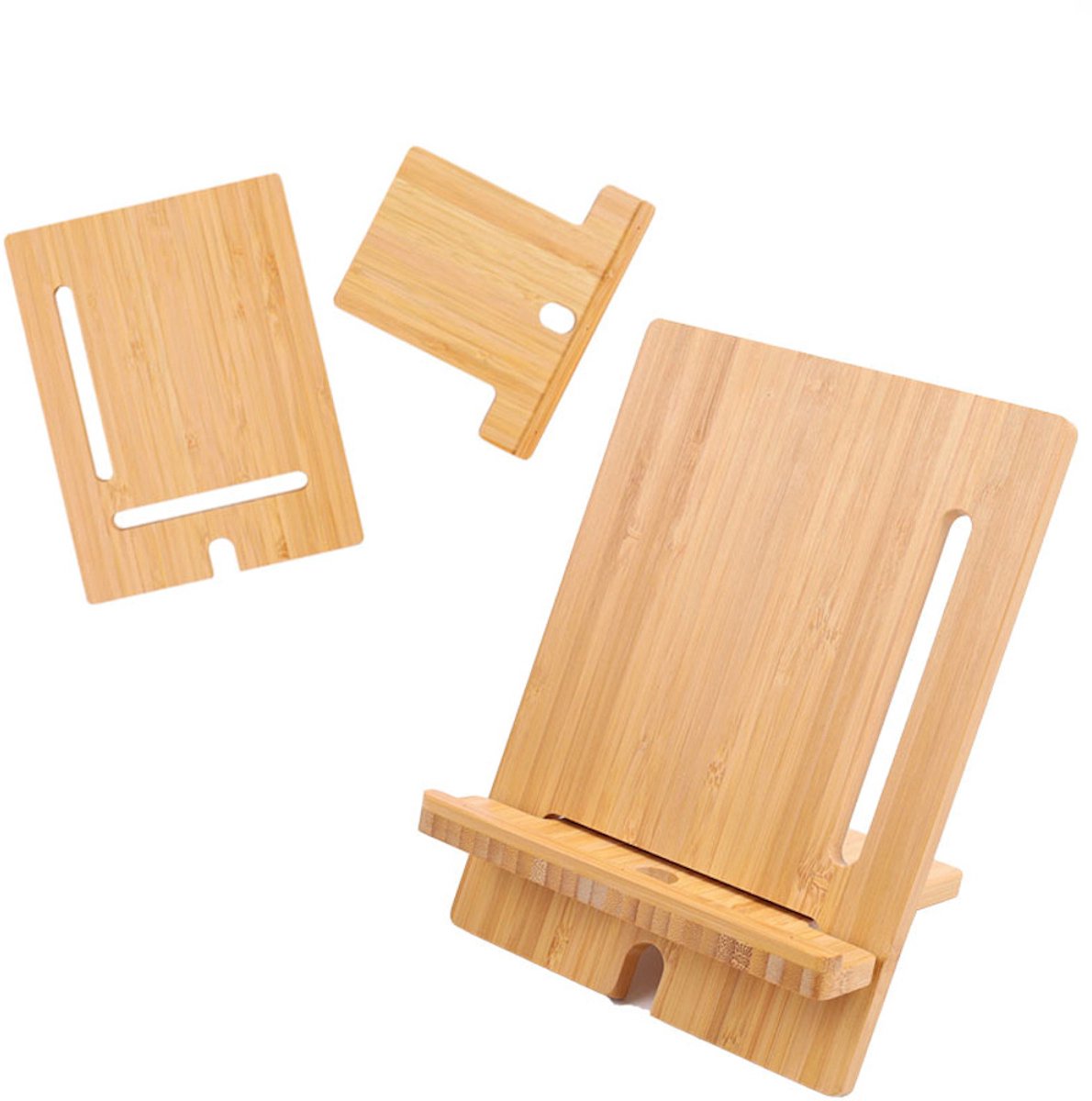 Decopatent - Universele Telefoonhouder / Tablethouder - Telefoon houder van Bamboe hout - tablet / iPad houder - standaard voor gsm Afm Staand: 15x20x0.8 Cm - Afm Liggend: 20x15x0.8 Cm. — cadeau in Telefoon & Tablet - foto 4