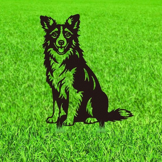 Decoratieve Metalen Tuinstaken met Border Collie Silhouet - Unieke Tuinaccessoires voor Dierenliefhebbers, Tuin Decoratie en Cadeaus voor Hondenliefhebbers