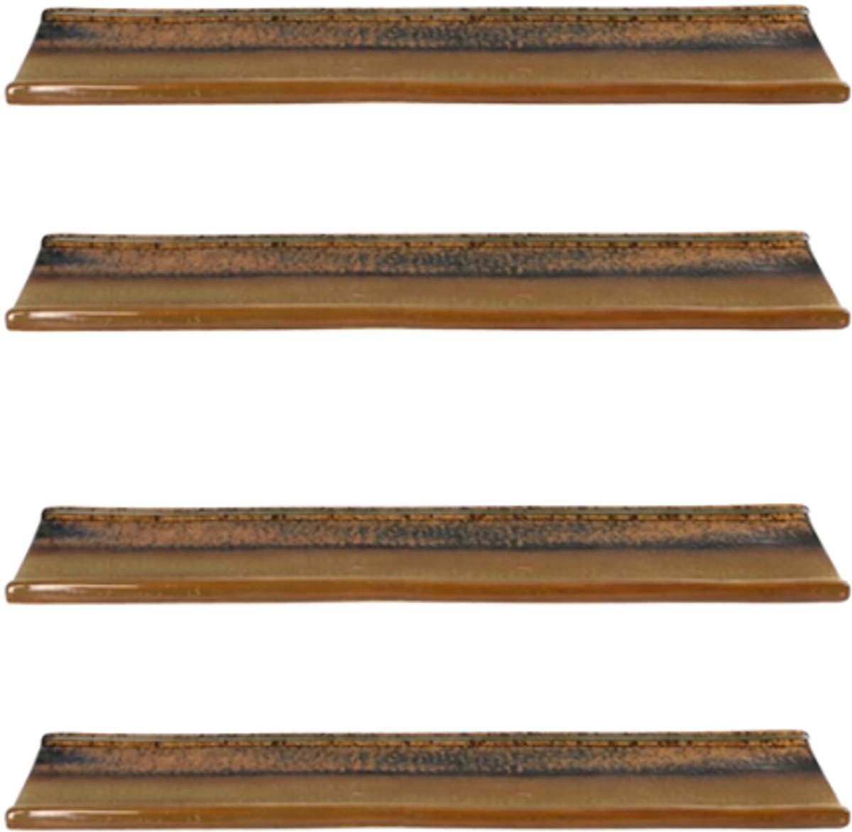 MPLCo - Ondes Serveerschaal - Lange Rechthoekige Schaal met Opstaande Rand - Set van 4 - Sushi & Tapas Serveerschaal - Groot Bord Keramiek - Vaatwasser & Magnetron Bestendig - ca. 39 x 12 cm - Aardetinten