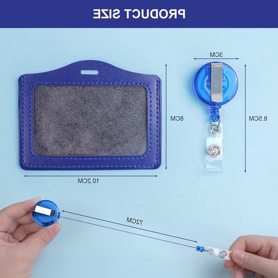 ID Badge Houder Set van 2, PU Leer en Plastic, Retractable ID Badge Reel, Handige Naamtag Houder voor School en Werk, Zwart en Donkerblauw van Merkloos — afbeelding 5
