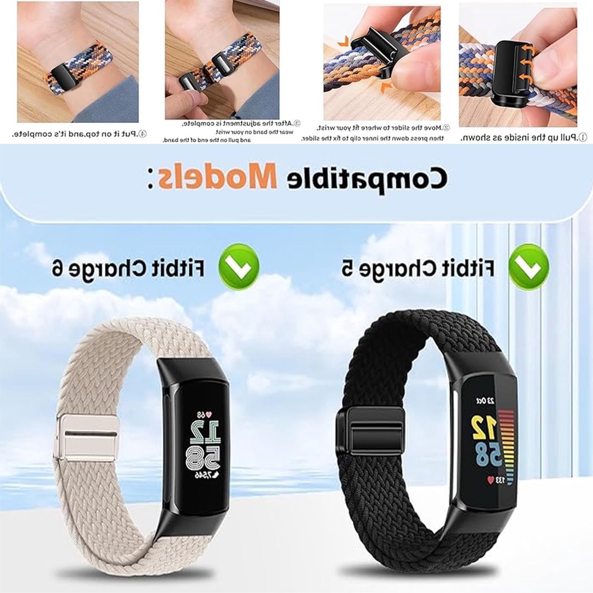 Nylon Compatibele Fitbit Charge 6 Horlogebanden - Magnetische Rekbare Stoffen Lussen - Verstelbare Armbanden voor Fitbit Charge 5 en Charge 6 Fitness Tracker voor Dames en Heren
