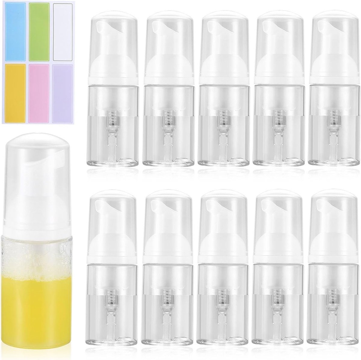Set van 11 Foam Soap Dispenser Flessen - 30ml/1oz Schuimzeep Pompflesjes voor Reizen, Handzeep en Vloeibare Zeep in Badkamer en Keuken