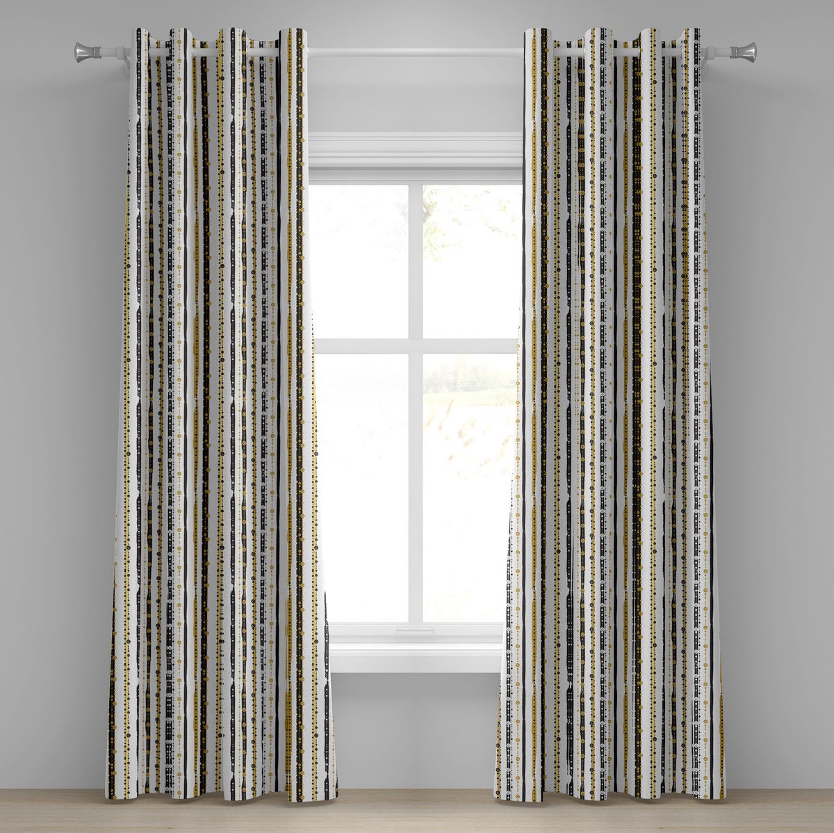 ABAKUHAUS Victoriaans oogjesgordijn, decoratieve 2-panelige raamgordijnen voor de slaapkamer en woonkamer, 280 cm x 255 cm, zwart geel