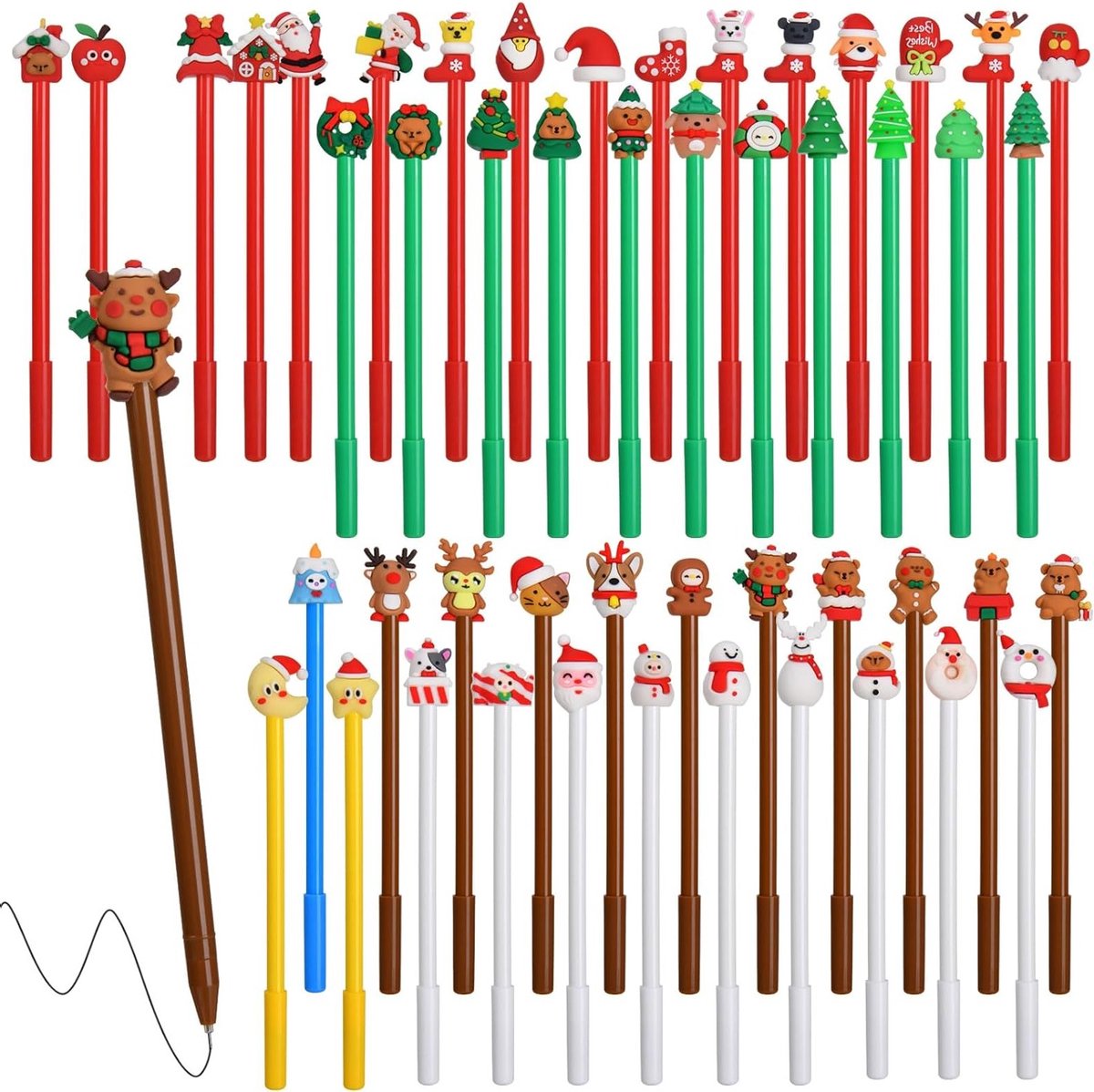 Leuke kerstpennen set van 30 stuks, schattige cartoon gelpennen voor kinderen vanaf 5 jaar, perfect voor school en creatief tekenen