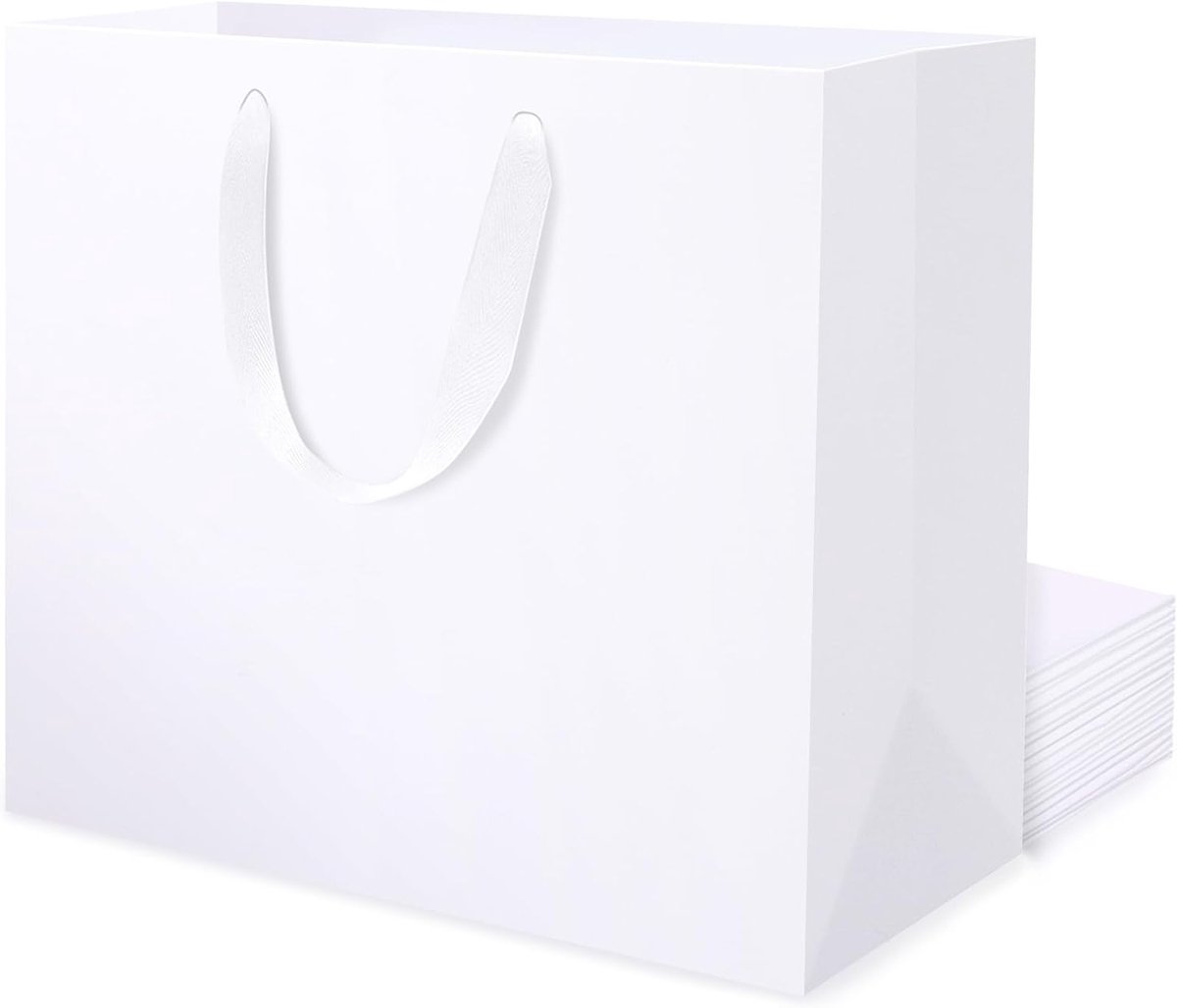 Grote Witte Cadeauzakken van 250gsm Papier met Handvat - 10 Stuks, Perfect voor Verjaardagen en Bruiloften, L 32 x 11.5 x 28 cm