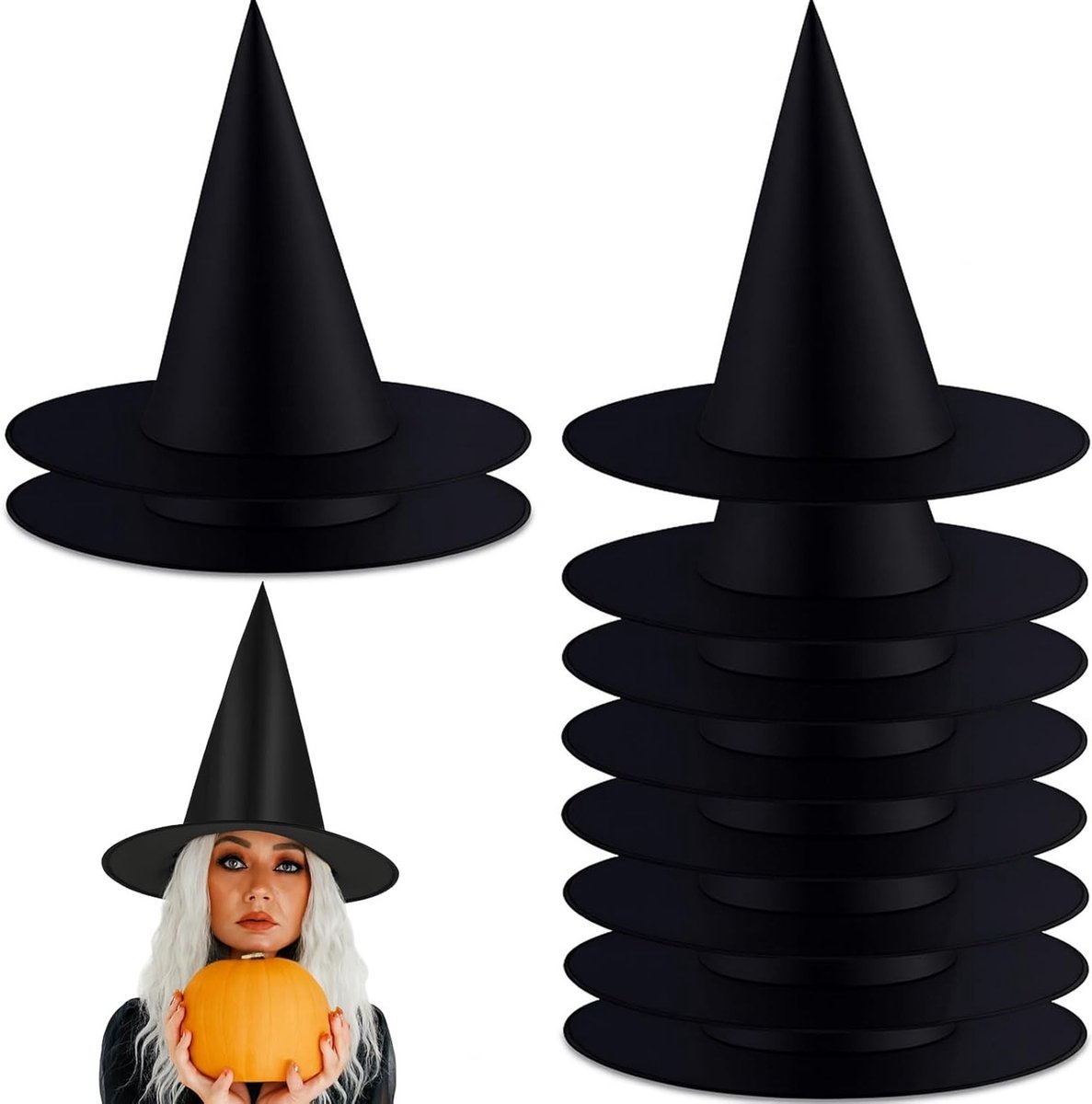 10 Stuks Heksenhoeden voor Vrouwen en Kinderen, Heksenaccessoires voor Halloween, Heksenkostuum Decoratie