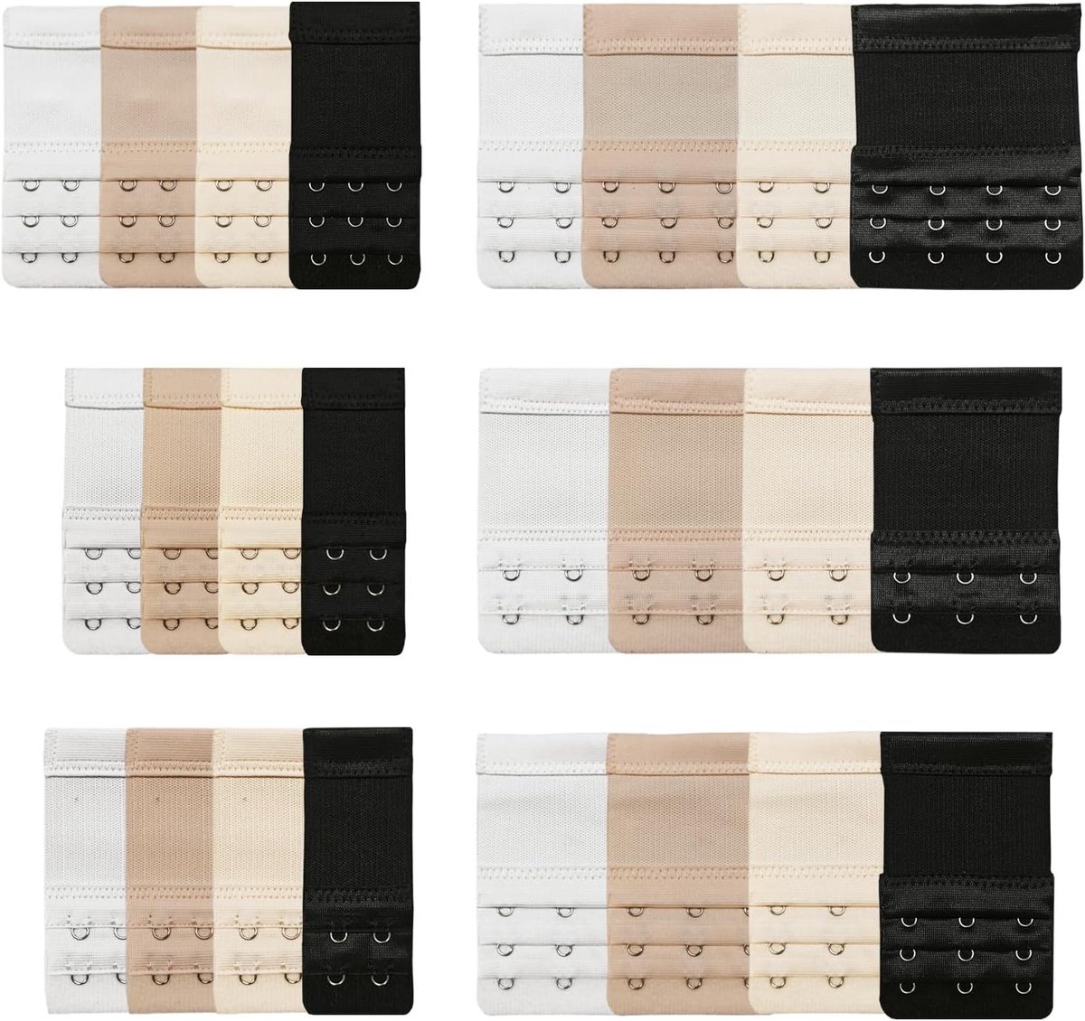 24-delige Set van Elastische Bh-Uitbreidingen voor Vrouwen - Comfortabele en Zachte Bh-Banden in Wit, Zwart, beige en Abrikoos - 6 Maten Beschikbaar