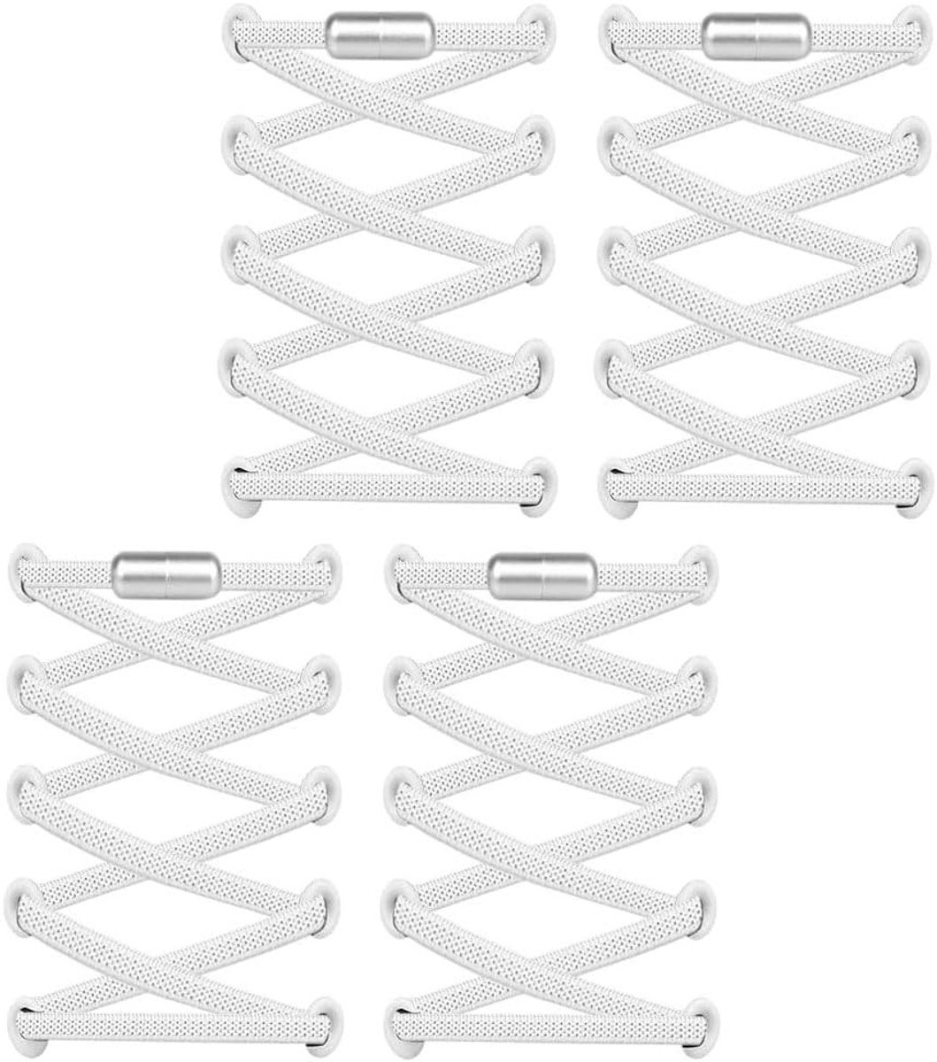 Elastische veters zonder knopen met metalen gesp voor gym- en hardloopschoenen - 2 paar, 109 cm, zwart/wit/blauw