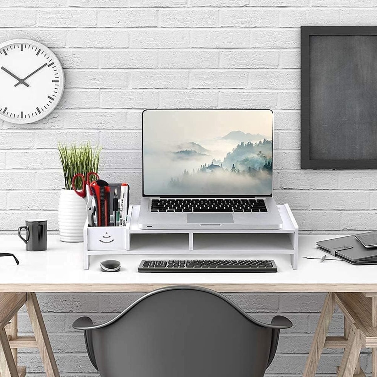 Monitor Riser met 48 cm opslag, desktop organizer voor laptop en notebook, verhoogde stand voor betere ergonomie en ruimtebesparing