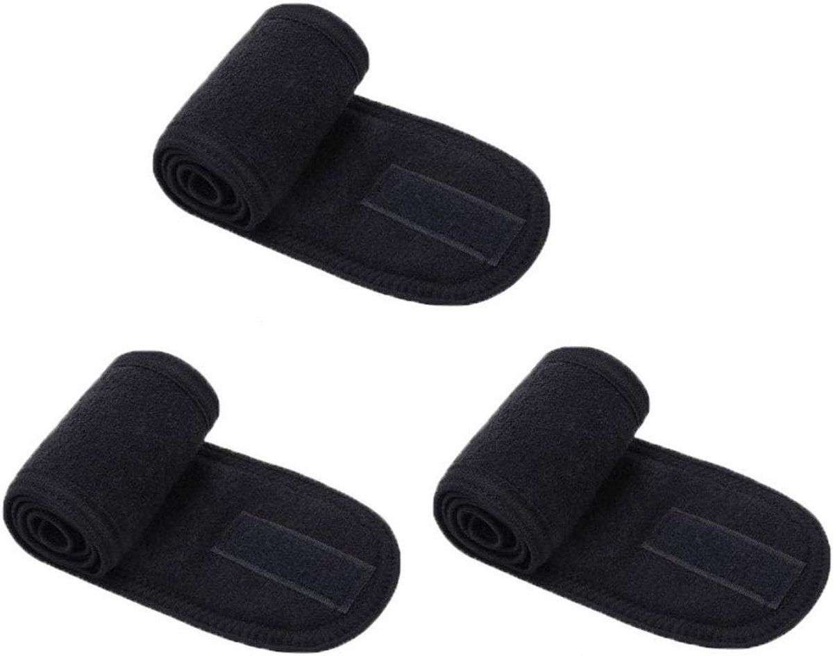 Set van 3 Verstelbare Microvezel Hoofdbanden voor Makeup, Spa en Sport - Wasbaar en Comfortabel in Zwart