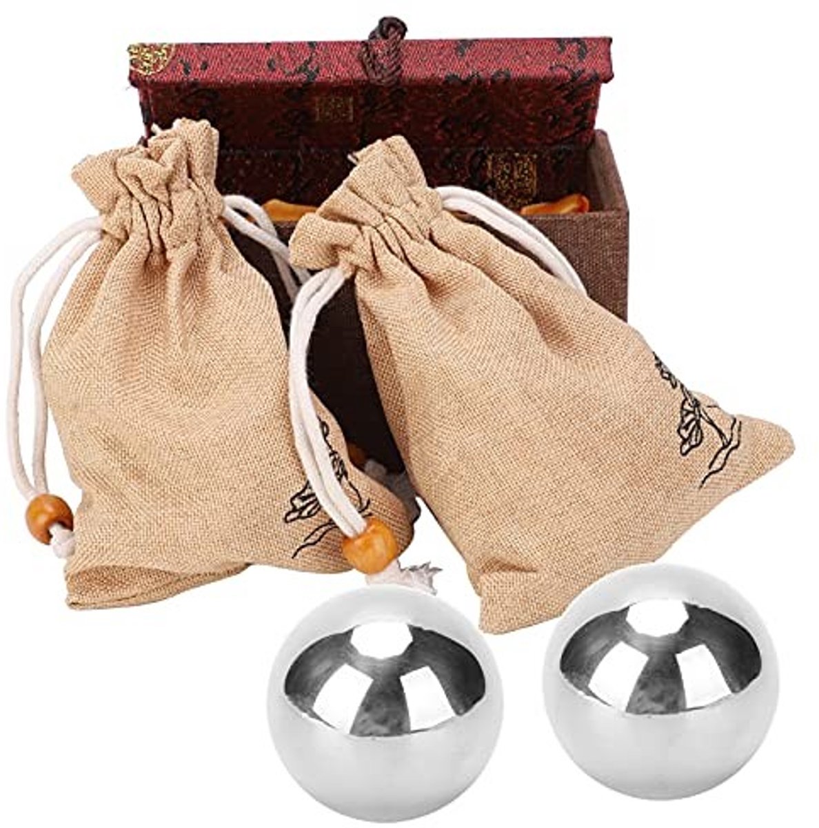 Allecto - Baoding Ballen - Stressverlichting - 50mm - Handtherapie - Roestvrij Staal - Verbeter grip en coördinatie - Geschikt voor ontspanning - 5...