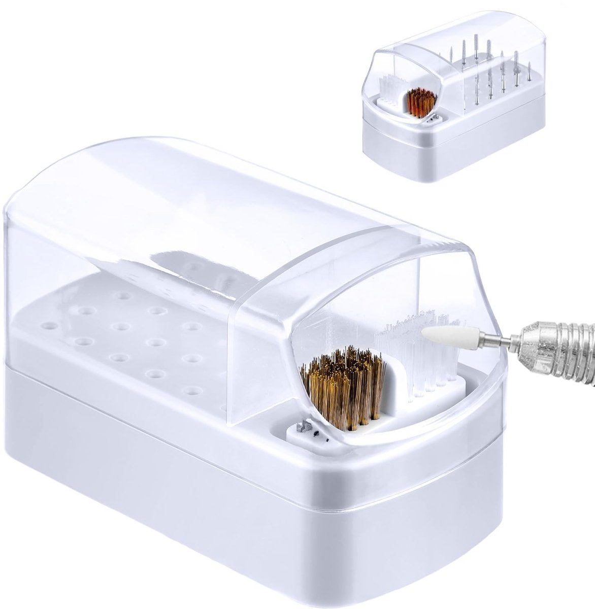 aladdien - Nagelboorhouder - 2-in-1 Organizer - Stofdicht - Wit - Nagelboren - Handig voor manicuresalon en thuisgebruik