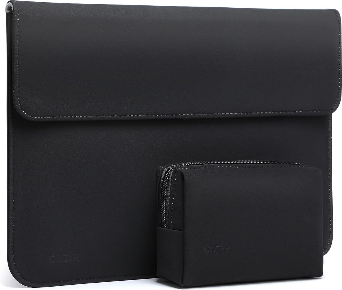 Laptop Sleeve 13 Inch voor MacBook Air en Pro, iPad Pro/Air, Surface Pro, Zwart Kunstleer met Kleine Pocket, Bescherming en Stijl