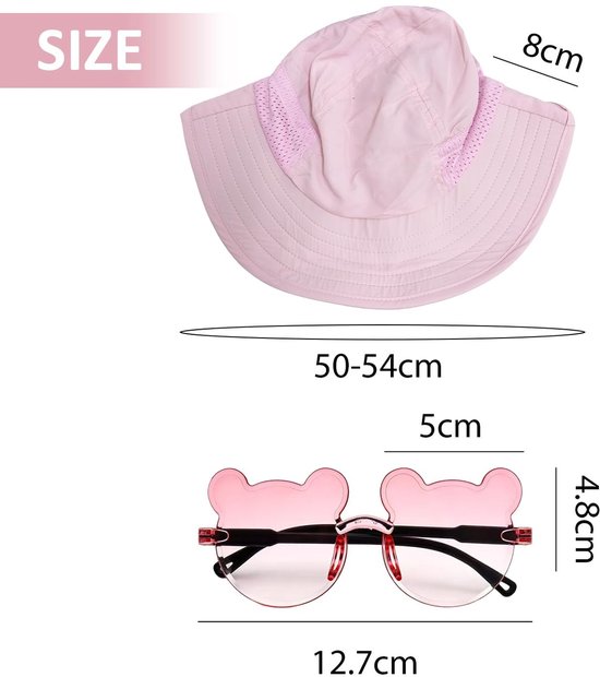 aladdien - Kindermuts en Kinderzonnebril - Ademend en Beschermend - Roze - Outdoor Zonnehoed - Schattige Zonnebril - Geschikt voor Kinderen - Hoofdo.. van Aladdien — afbeelding 5