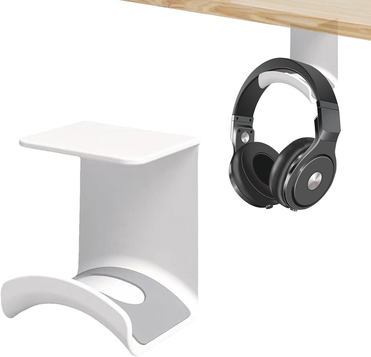 Hoofdtelefoonhouder - Koptelefoon hanger - Bureau organiseren - Onder bureau montage - 1x5x1cm - Wit