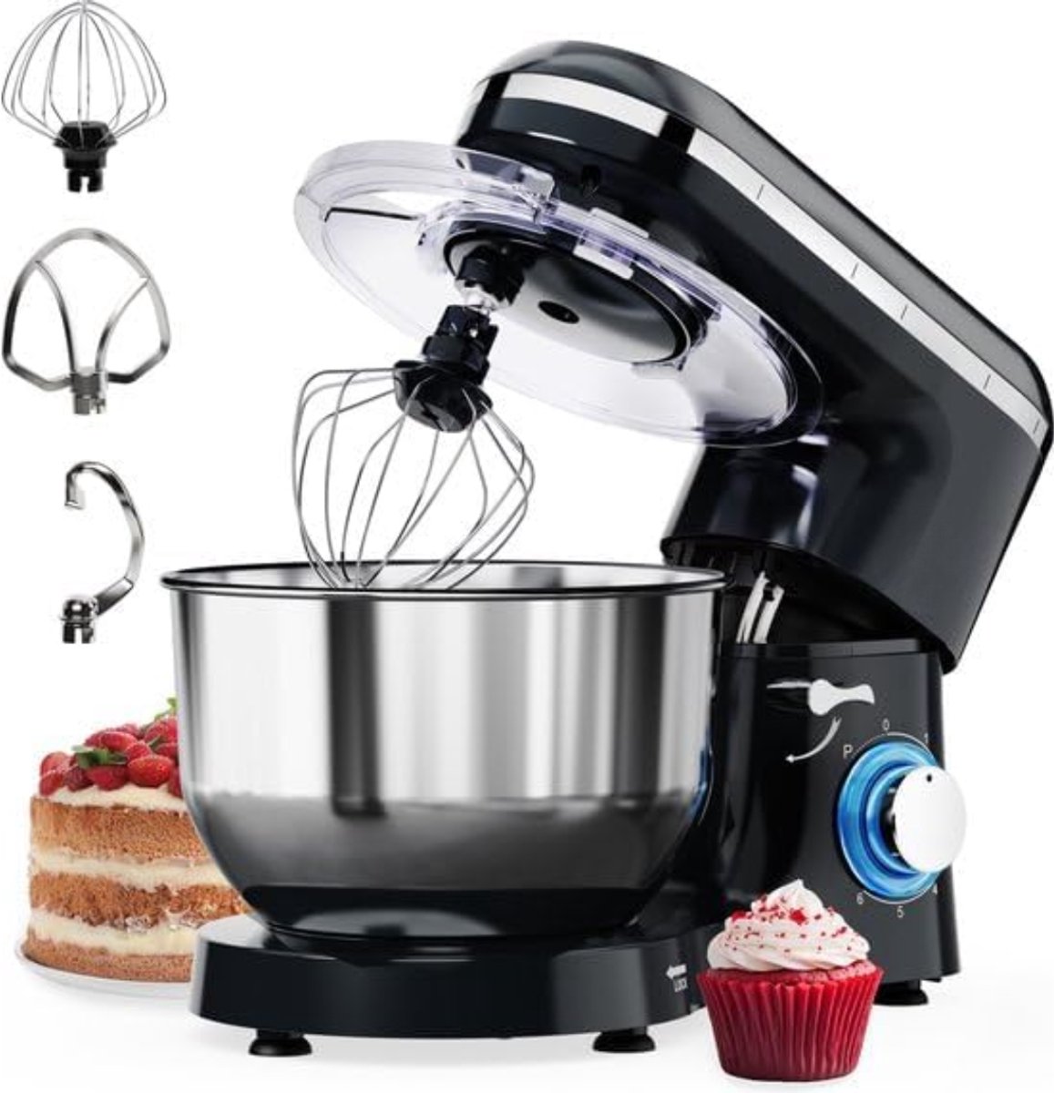 YOR® Mixer met mengkom - Mixer - Mixer met mengkom keukenmachine -Zwart - 39 cm x 34 cm x 22 cm ; 4.8 kg