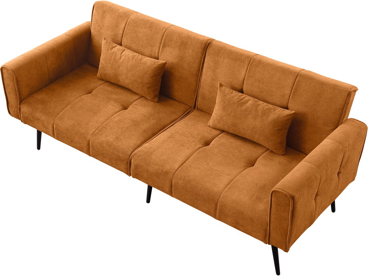 REDOM Sofa - Ribstof - Eenvoudig Ontwerp - Voor Woonkamer of Werkkamer - Oranje - 175x71x71 cm