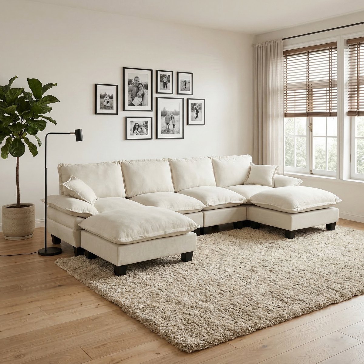 REDOM Modulaire Bank - Gebogen Armleuningen met Verplaatsbare Ottomaan - Comfortabele Sofa