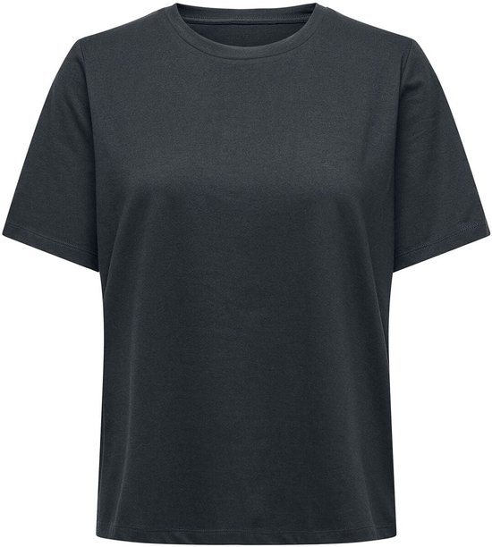 Donkergrijs T-shirt met korte mouwen.