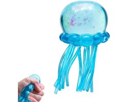 Blauw Kwallen-Squishy, ​​Stressbal in de vorm van een kwal, Fidget-bal met suikerkorrels, Knijpbal met 'Slow Rise'-effect in kwallenontwerp – Ideaal als feestcadeautje of verjaardagscadeau