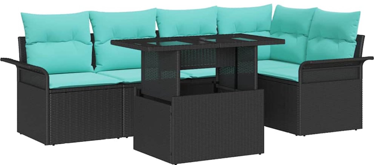 vidaXL - Tuinbank - Set - met - kussen - met - opslag - 6 - pcs - Zwart - Poly - Riet