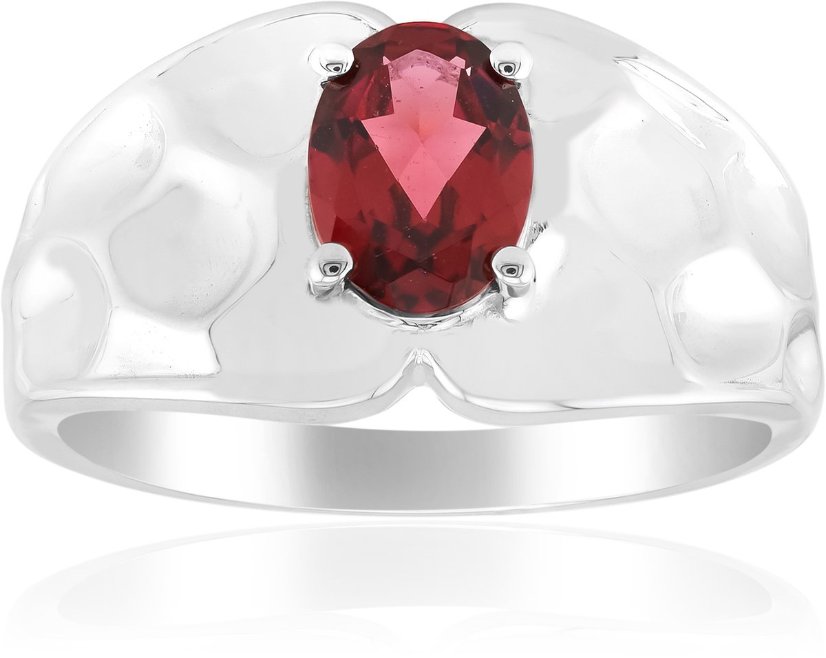 Cavill - Zilveren Roshoit Ring 925 Sterling Zilver met Palladium - 0,833 ct Ovale Rode Granaat uit Mozambique - Elegante Ringen voor Dames en Vrouwen