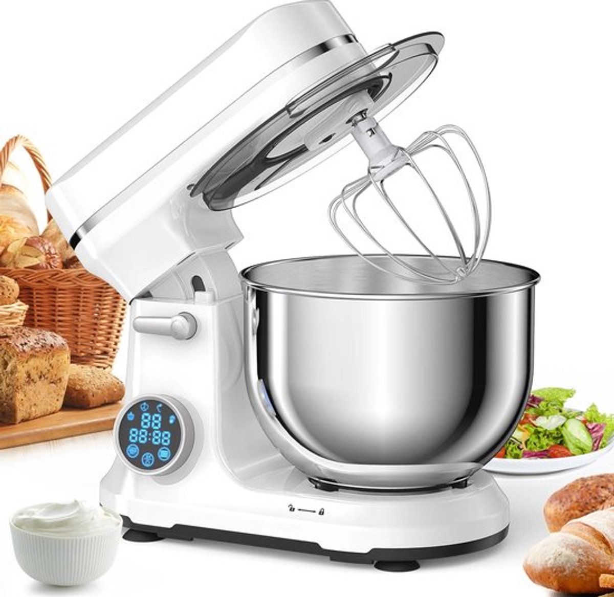 Keukenmixer - Keukenmachine - Foodprocessor - Keukenrobot - 1200W - OLED Touchscreen – 11 Snelheden – 5L RVS Mengkom – Elektrische Foodmixer - Wit