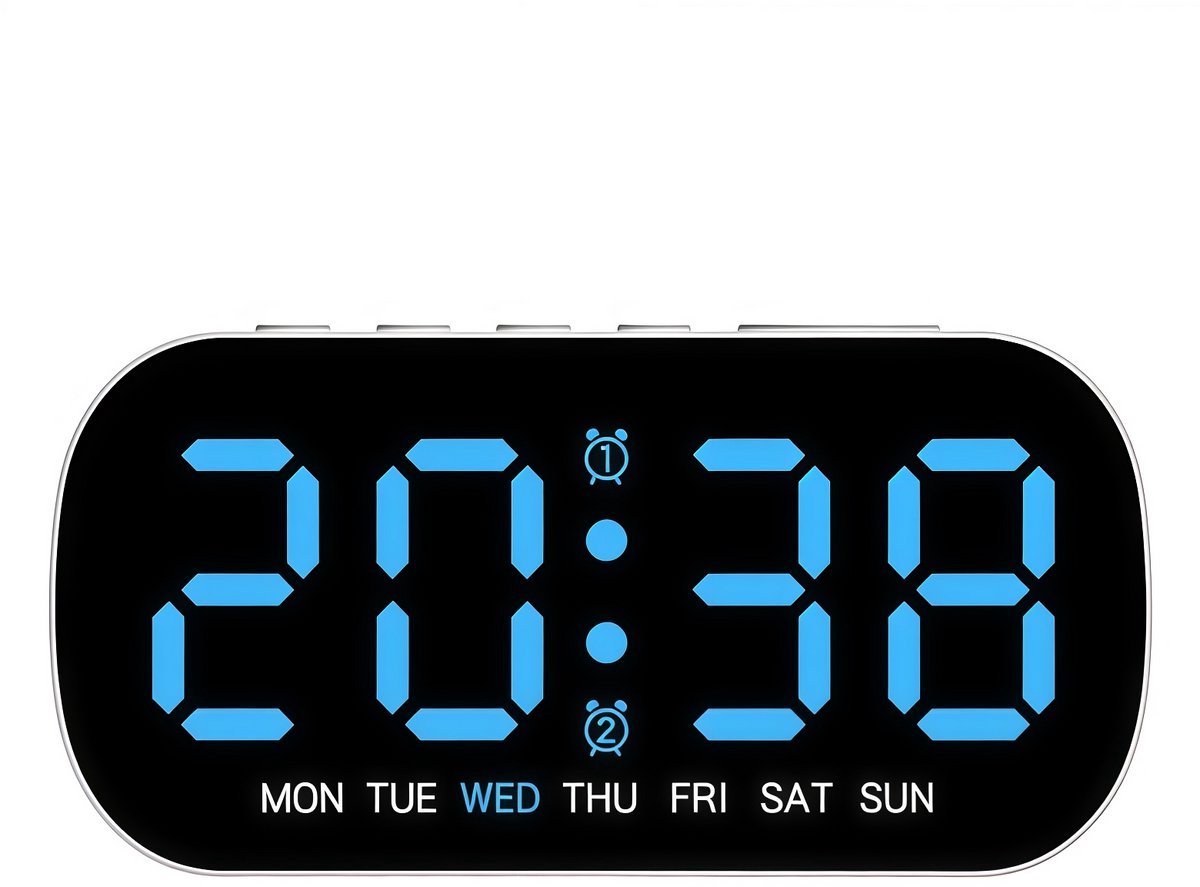 carmdering - Wekker - Alarmklok - Digitale Klok - Bureauklok - Oplaadbaar, met tijdprojectie, 13×3,5×6,5 cm - Toont datum, week en temperatuur - 12/24-uurs modus, zacht backlight - Perfect voor slaapkamer, bureau en reis - Blauw