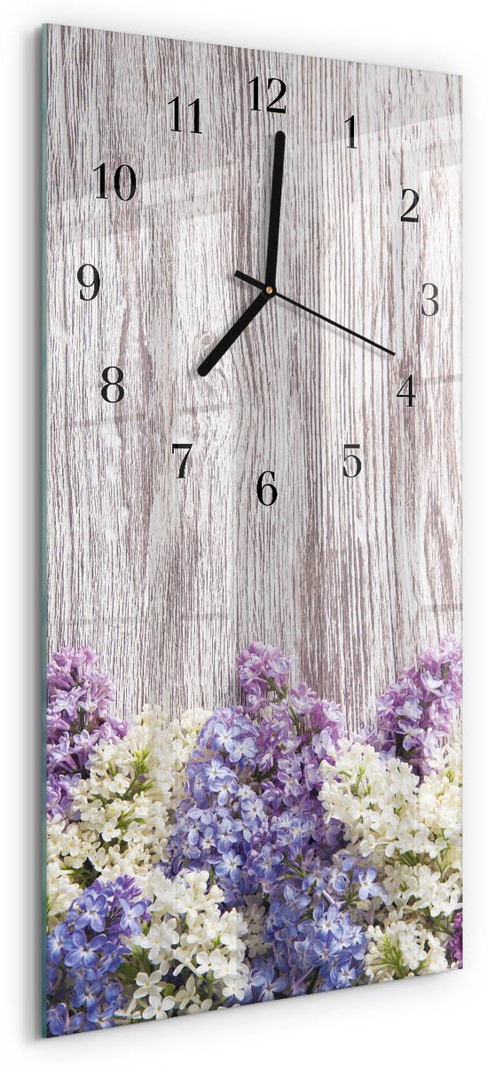 TULUP Wandklok - Lila Moderne Wandklok Glas - 30x60 cm - Veelkleurig Wandklok Glas Decoratie - Zwarte Handen - Rechthoekige Wandklok - Wandklok Glas Met Motief - Decoratieve Glazen Klok Veelkleurig - Lila