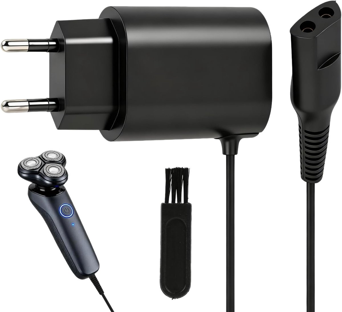 Oplaadkabel 12V 0.4A voor Elektrische Scheerapparaten, 1m Lange Stroomkabel met Reinigingsborstel, Geschikt voor Diverse Series en Modellen