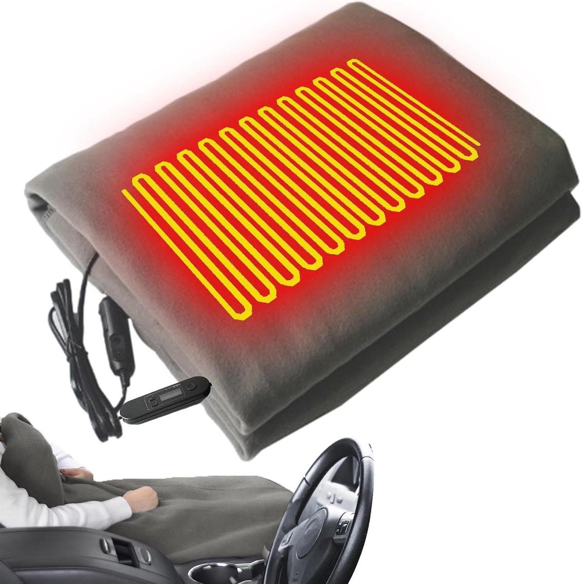 Verwarmde Autodeken - Reisverwarmer - Comfortabel Reizen - Constante Temperatuur - 100 x 70 cm - Grijs